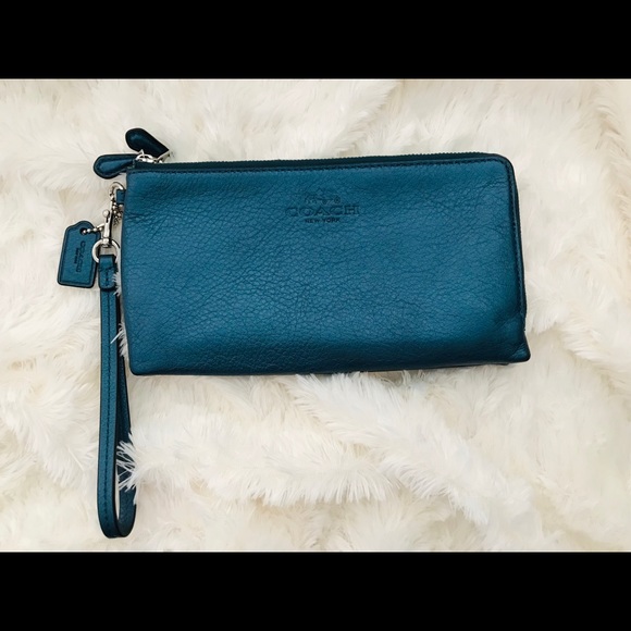 Coach Handbags - Blue Metallic COACH wristlet